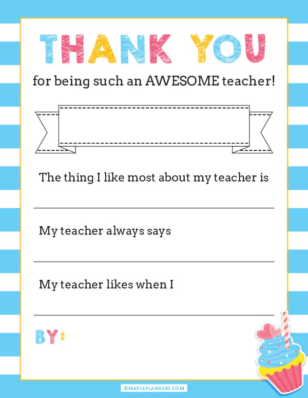 Free printable thank you teacher appreciation