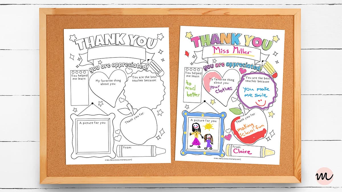 Teacher appreciation thank you printable mrs merry