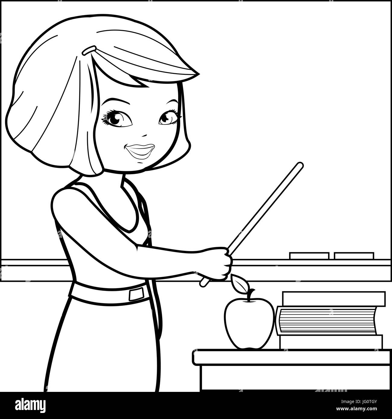 Teacher teaching at class coloring book page stock vector image art