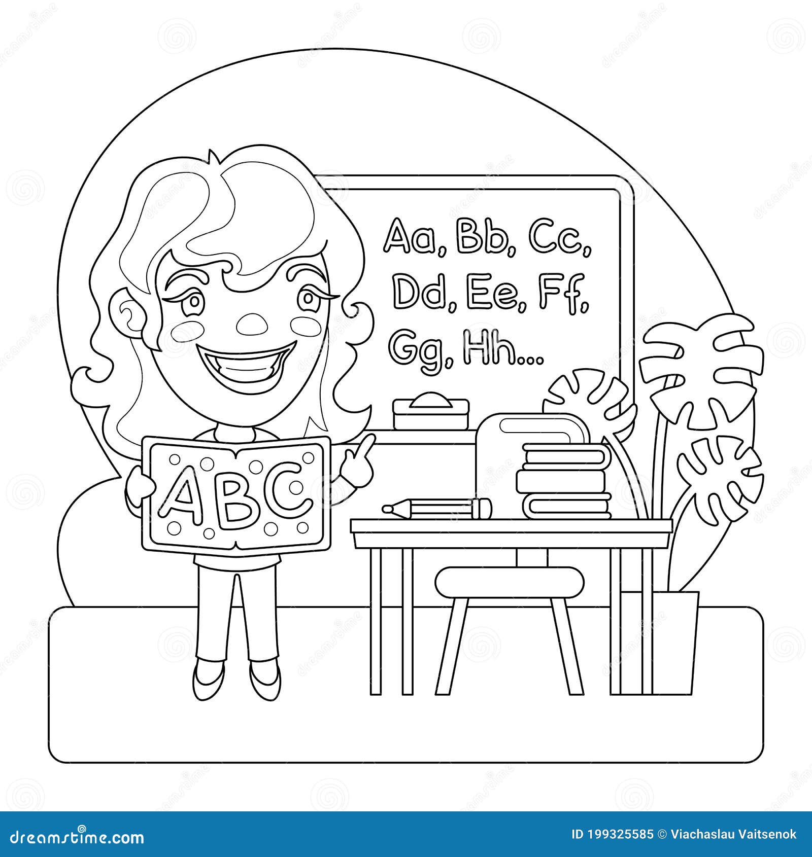 Teacher coloring page stock vector illustration of alphabet