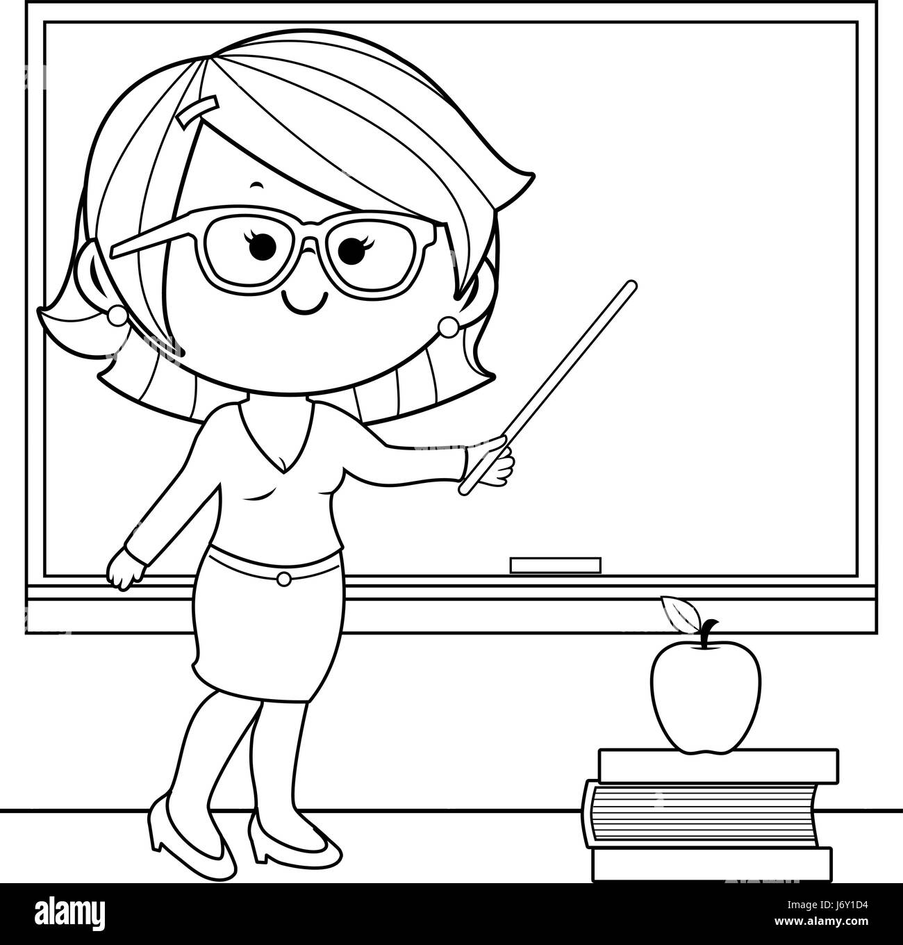 Teacher teaching at class coloring book page stock vector image art