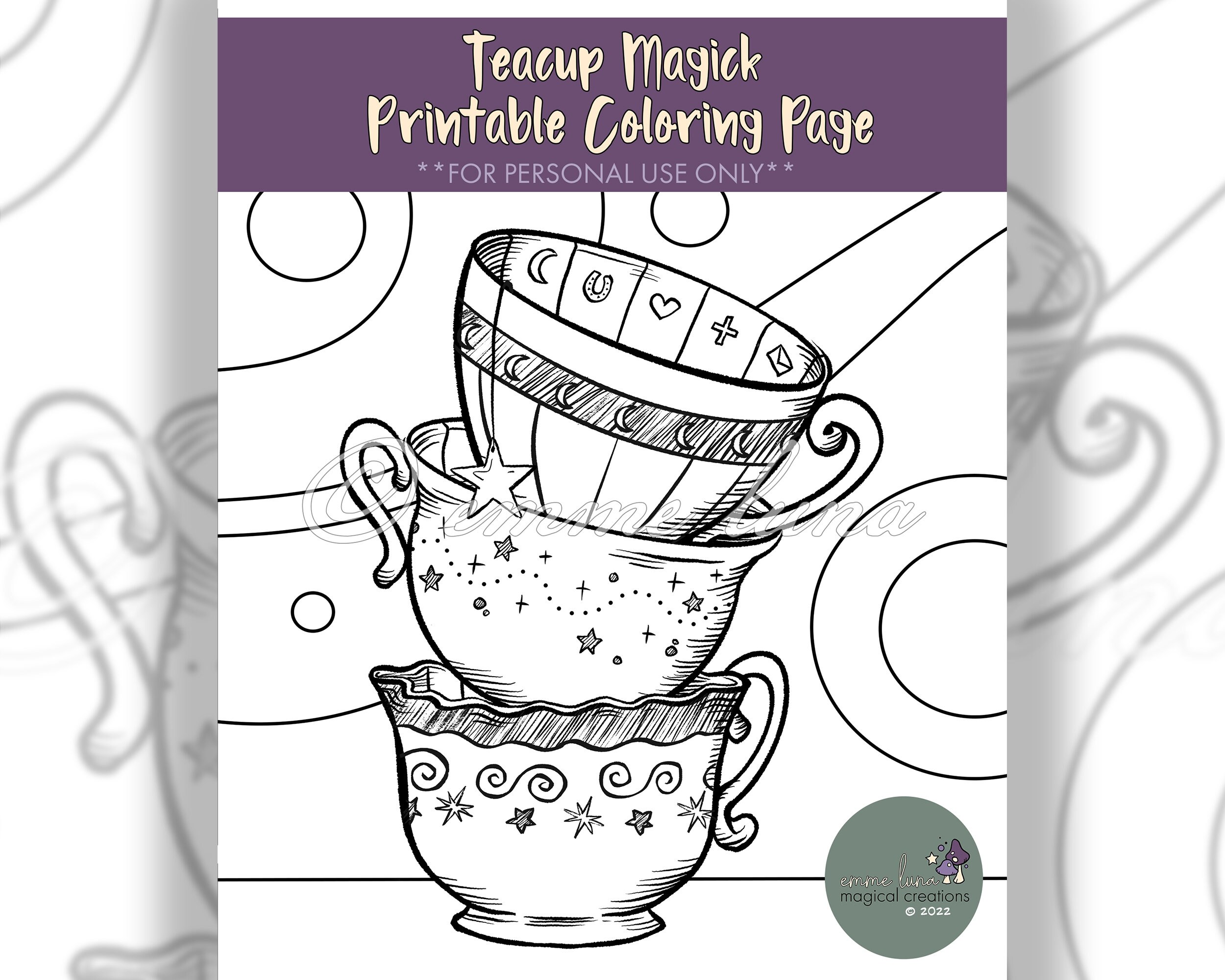 Teacup magick printable coloring page