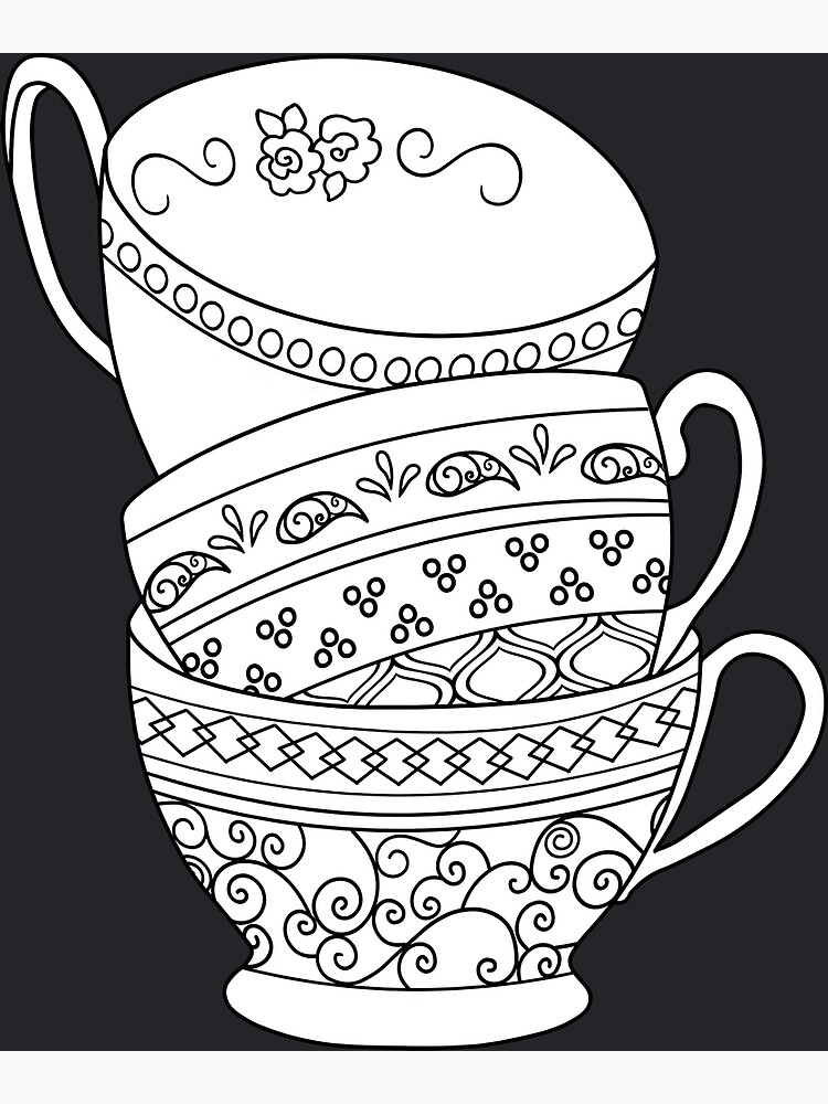 Patterned stacked teacups poster for sale by fairoddsandends