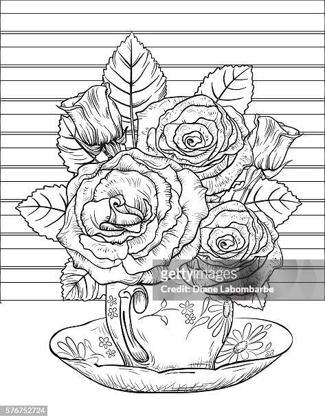 Flowers and tea adult coloring page high