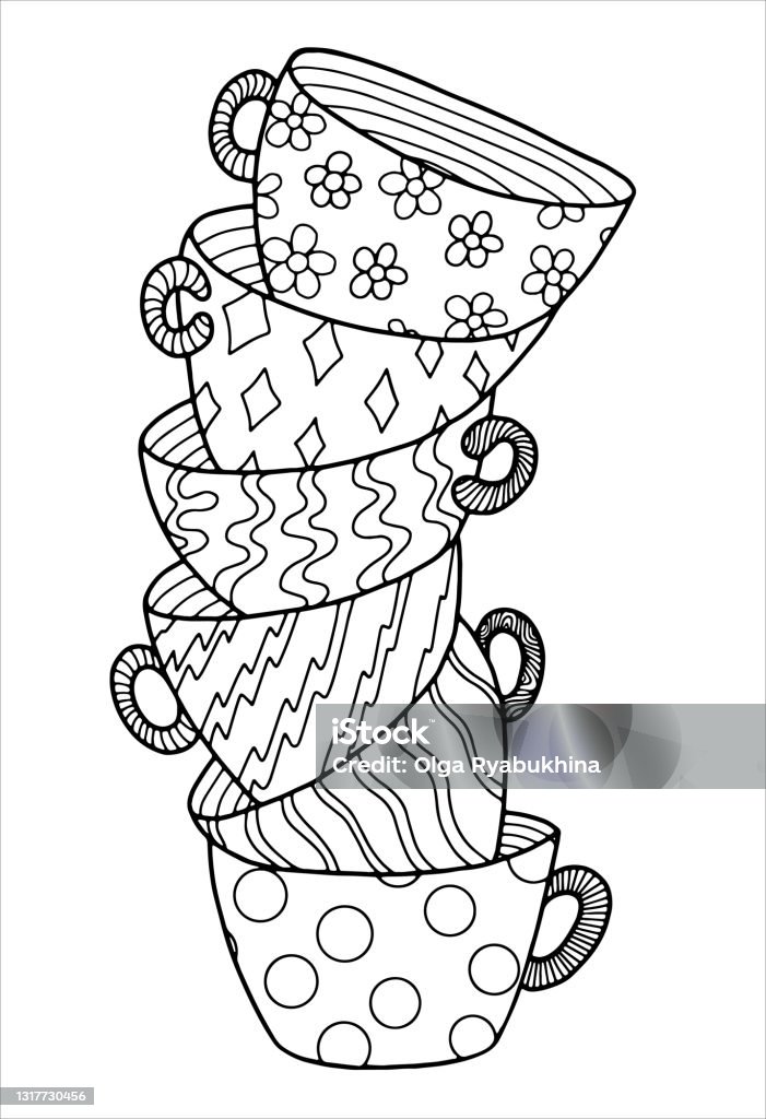 A stack of cups coloring vector stock illustration