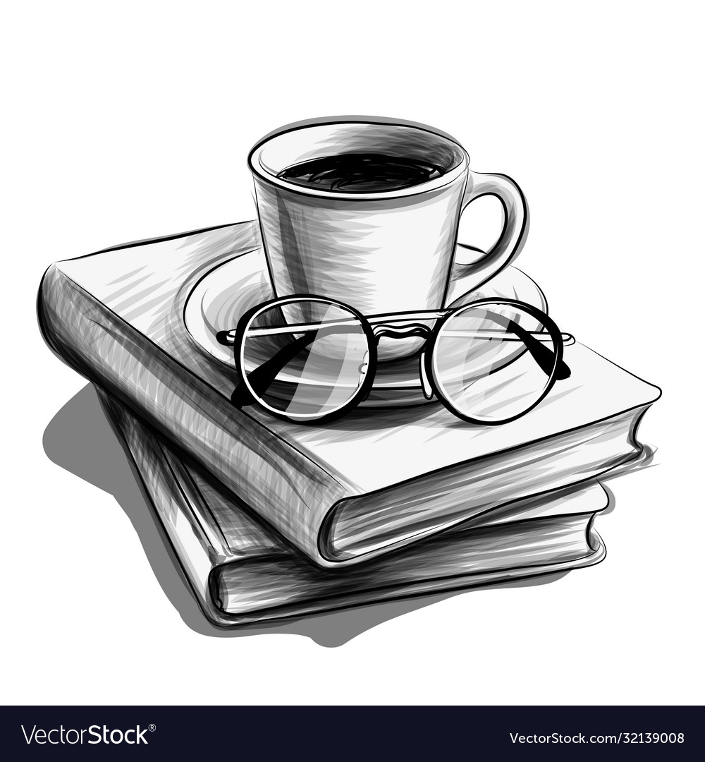 A cup tea and glasses on stack books royalty free vector