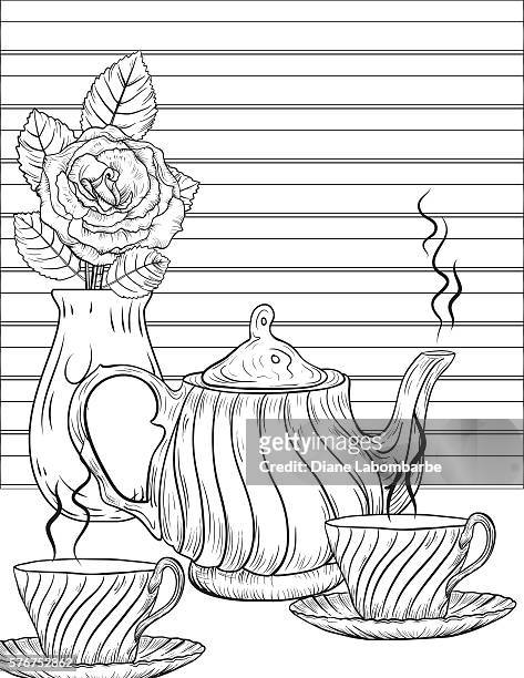 Flowers and tea adult coloring page high