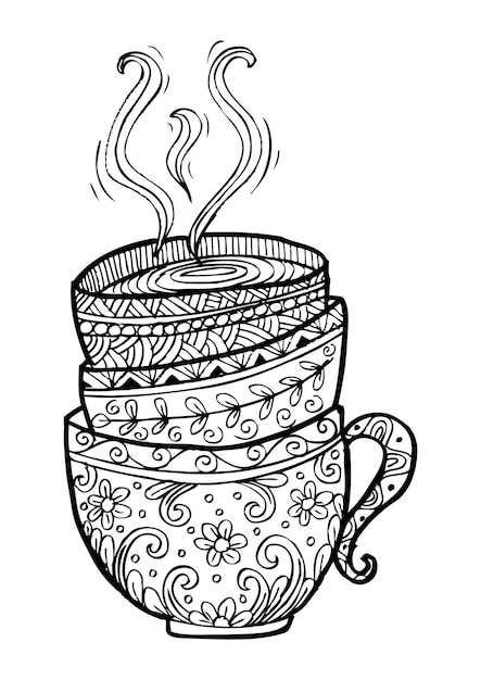 Premium vector stack of tea cups with flower pattern