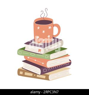 Stack of books with a tea cup knowledge learning and education concept design isolated flat design style vector illustration stock vector image art