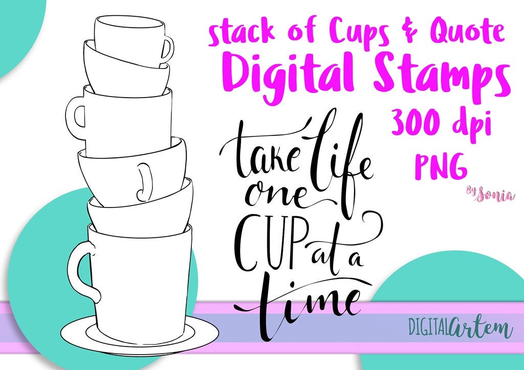 Stack of cups coffee cups clipart kitchen clip art tea cup clipart instant download digital stamps cups coloring page