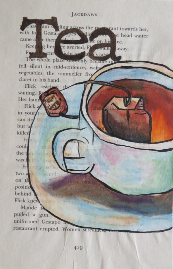 Tea cup book page watercolor painting by sweetnsprinkle on