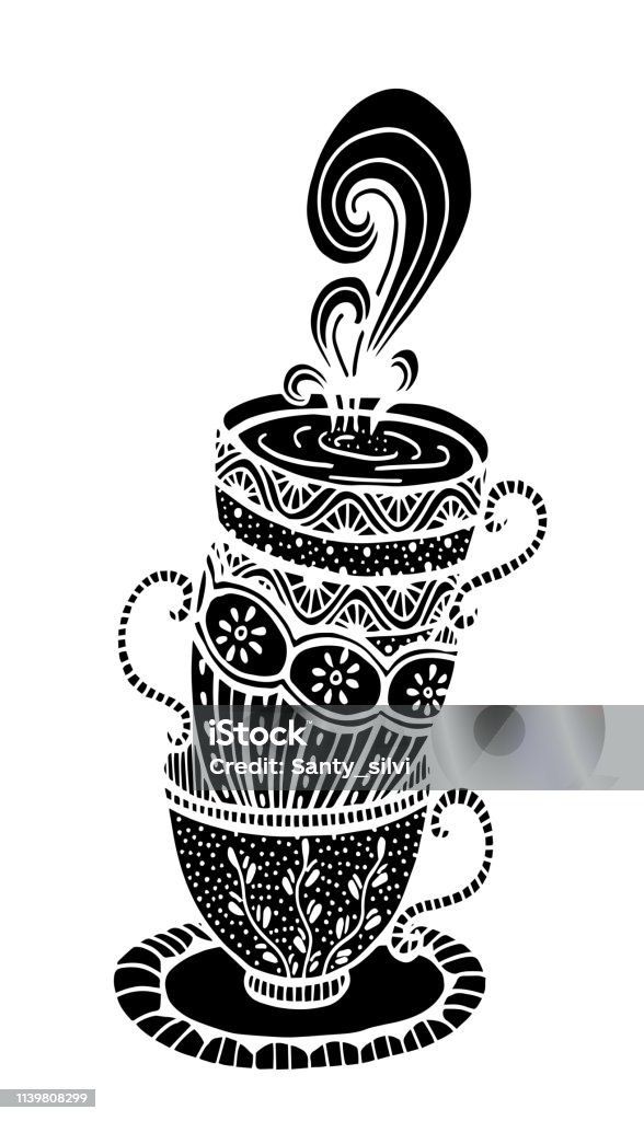 Vector hand drawn stack of cup illustration for adult coloring book freehand sketch for adult anti stress coloring book page with doodle stock illustration
