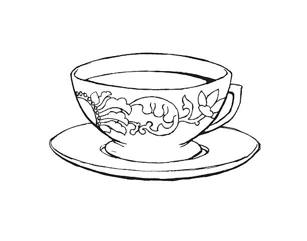 Tea cup black and white stock illustration