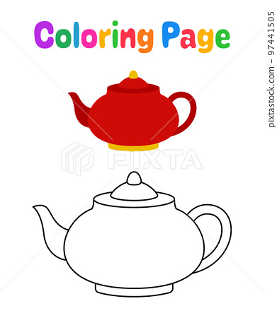Coloring page with teapot for kids
