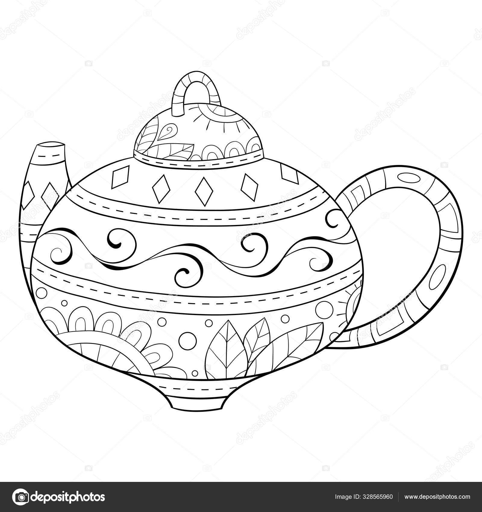 Adult coloring bookpage a christmas teapot with ornaments image stock vector by nonuzza