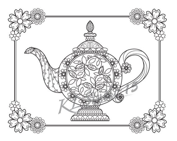 Teapot coloring page instant download relax teapot designs to color for adults to print and color instant download