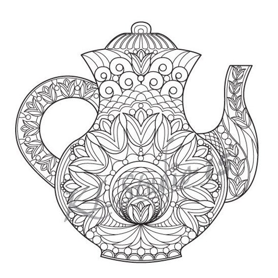 Tulip teapot coloring page instant download relax mandala designs to color for adults to print and color