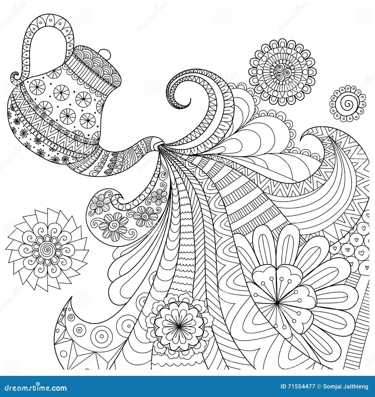 Line art design of teapot pouring tea stock vector