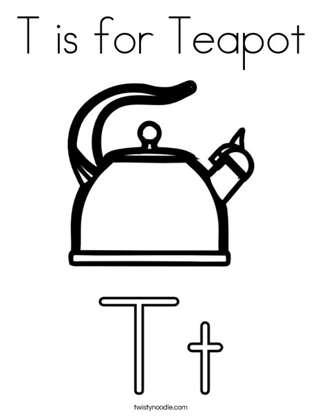 T is for teapot coloring page