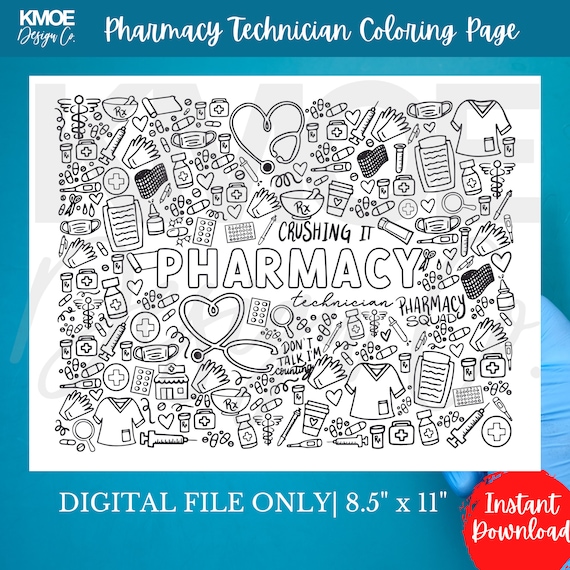 Pharmacy tech coloring pages pharmacy technician clipart coloring sheet pharmacy tech gift medical coloring medicine doodle pharmacy week