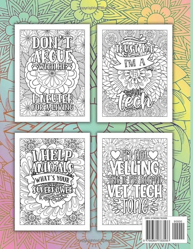 Vet tech coloring book coloring pages with funny relatable veterinary technician quotes on mandala backgrounds for stress relief and relaxation makes a great gift for vet techs corner