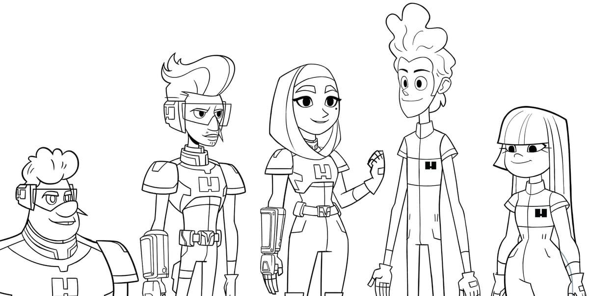 Characters from glitch techs coloring page