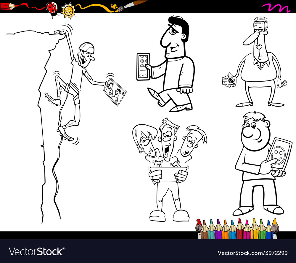 People and technology coloring page royalty free vector