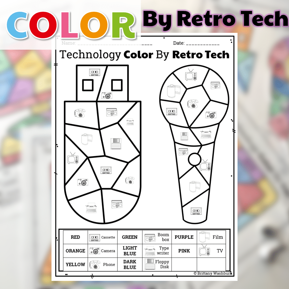 Technology color by retro tech printables