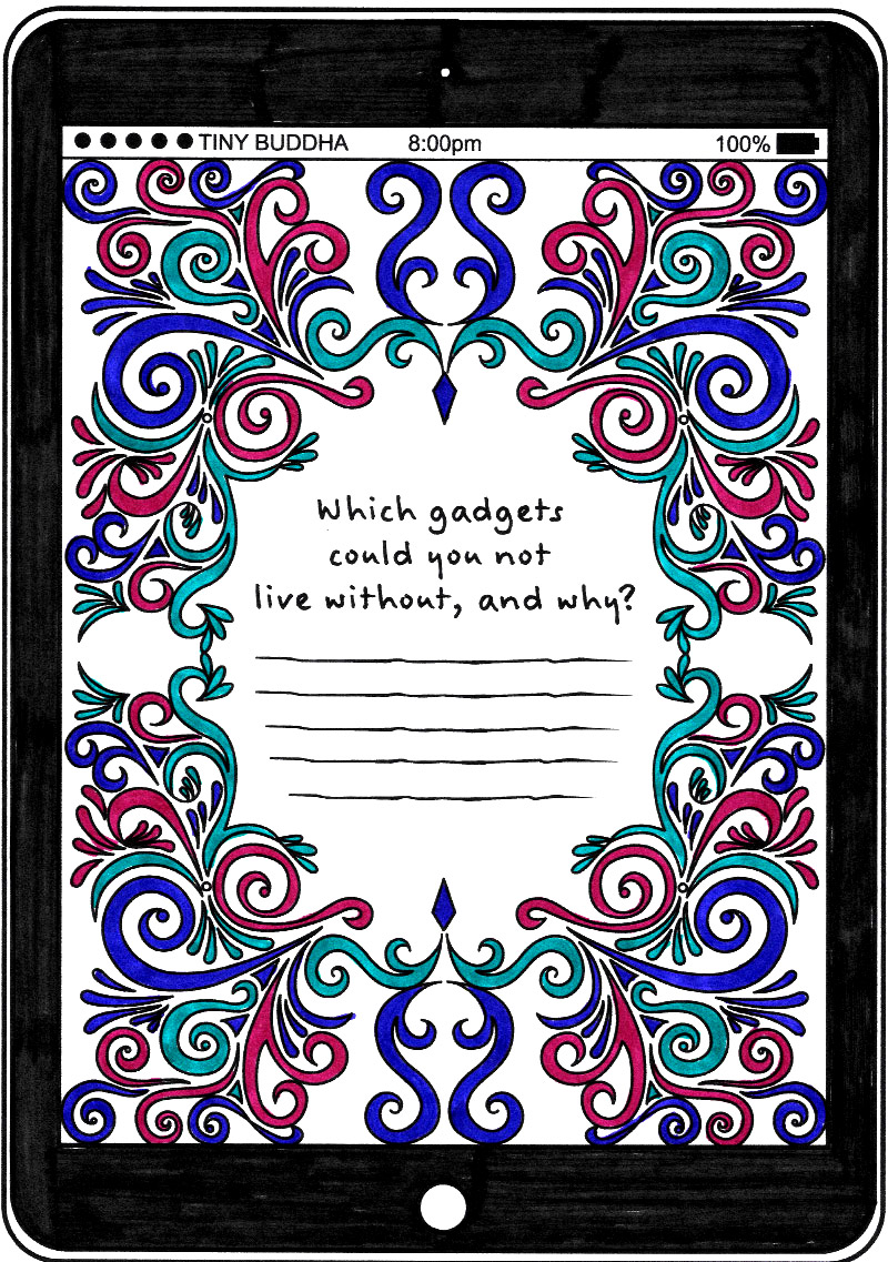 Technology coloring page from tiny buddhas gratitude journal