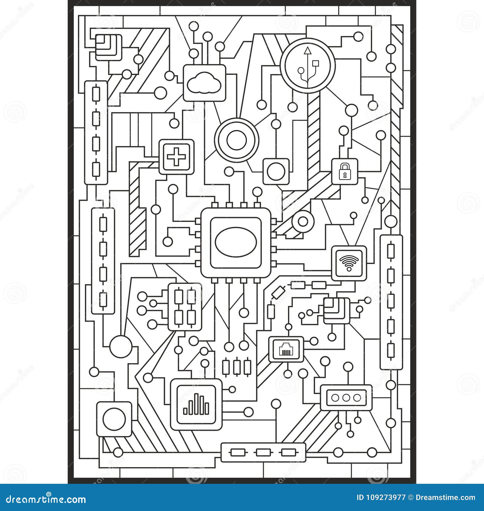 Coloring for adults modern technology woven into the puter boardvector illustration stock vector