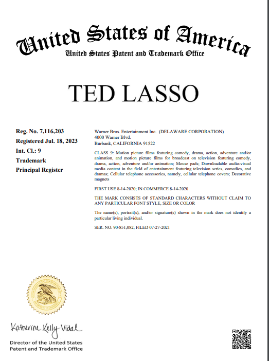 Erik pelton on x believe in trademark registration ted lasso trademark registered this week httpstconkbfdrso tedlasso httpstcoycjxbyxxw x