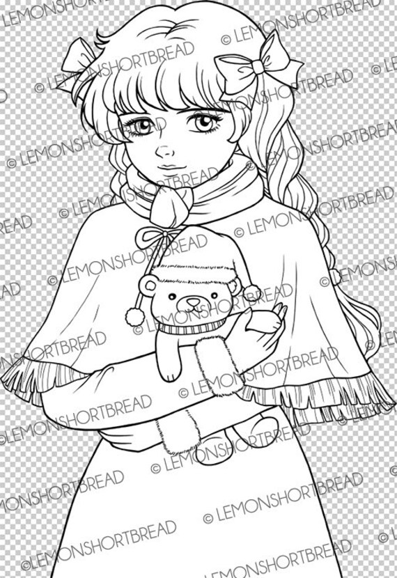 Digital stamp winter teddy bear digi printable coloring page christmas winter autumn fall scrapbooking card instant download