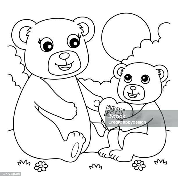 Happy mothers day teddy bear coloring page stock illustration