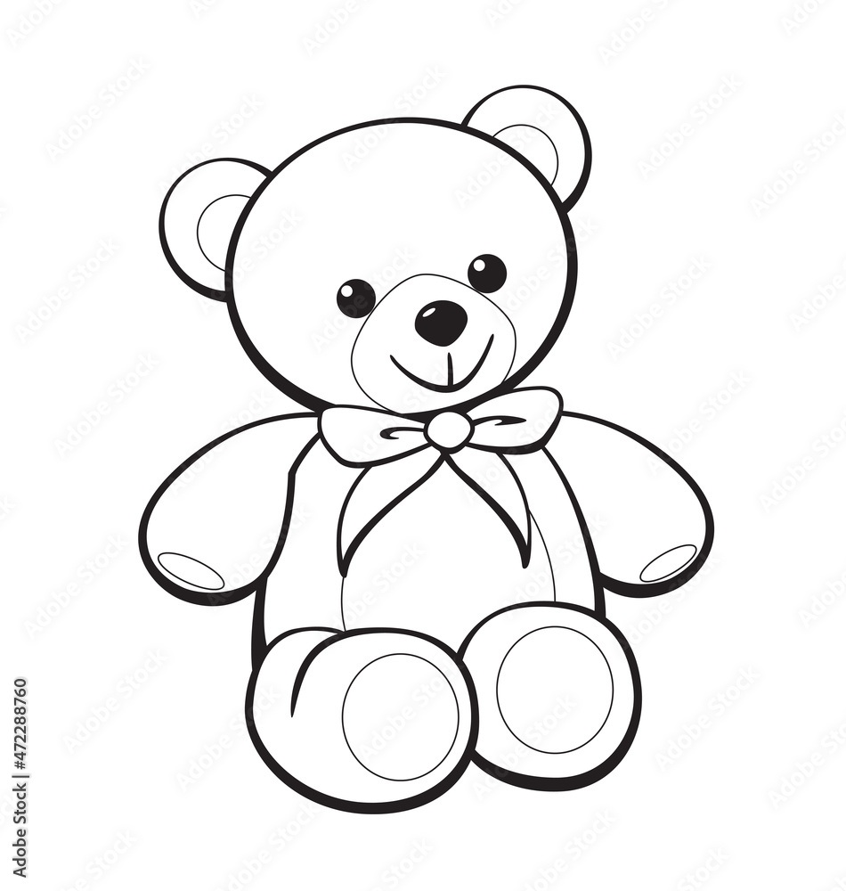 Cute cartoon teddy bear coloring book image vector