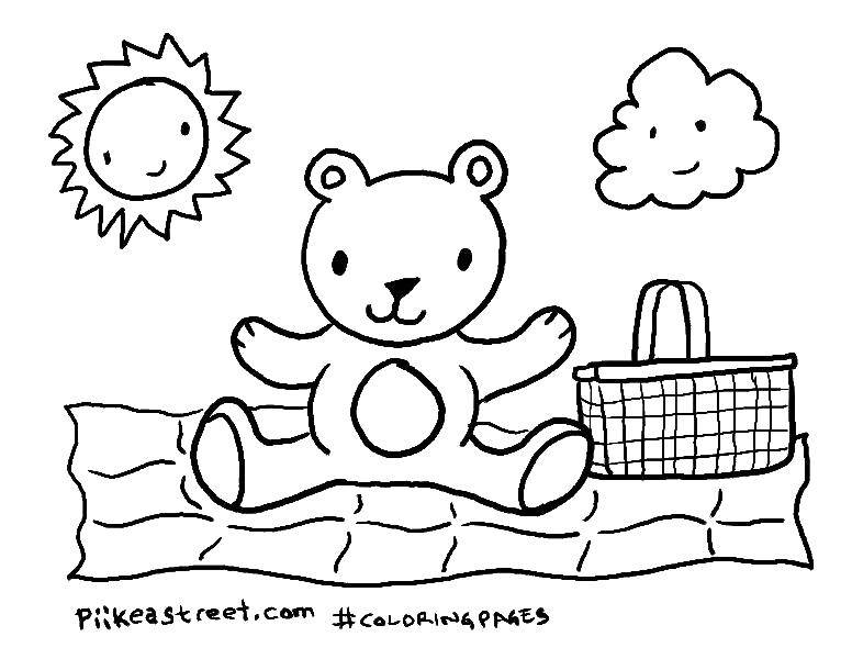 Online coloring pages coloring page bear on a picnic toys download print coloring page
