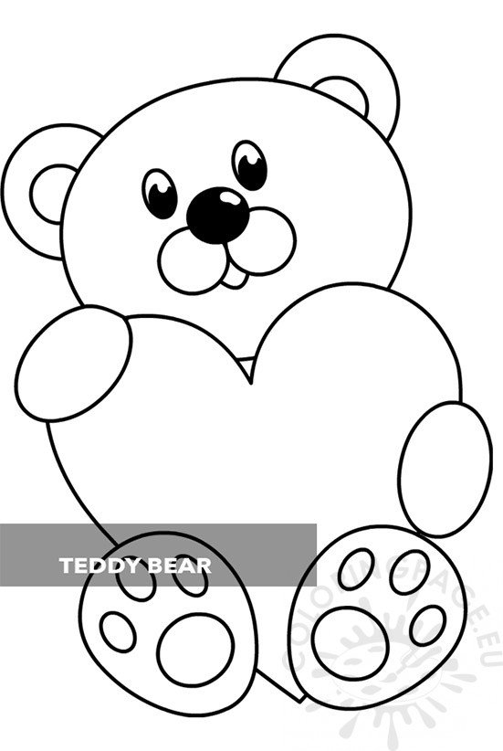 Teddy bear holding large heart coloring page