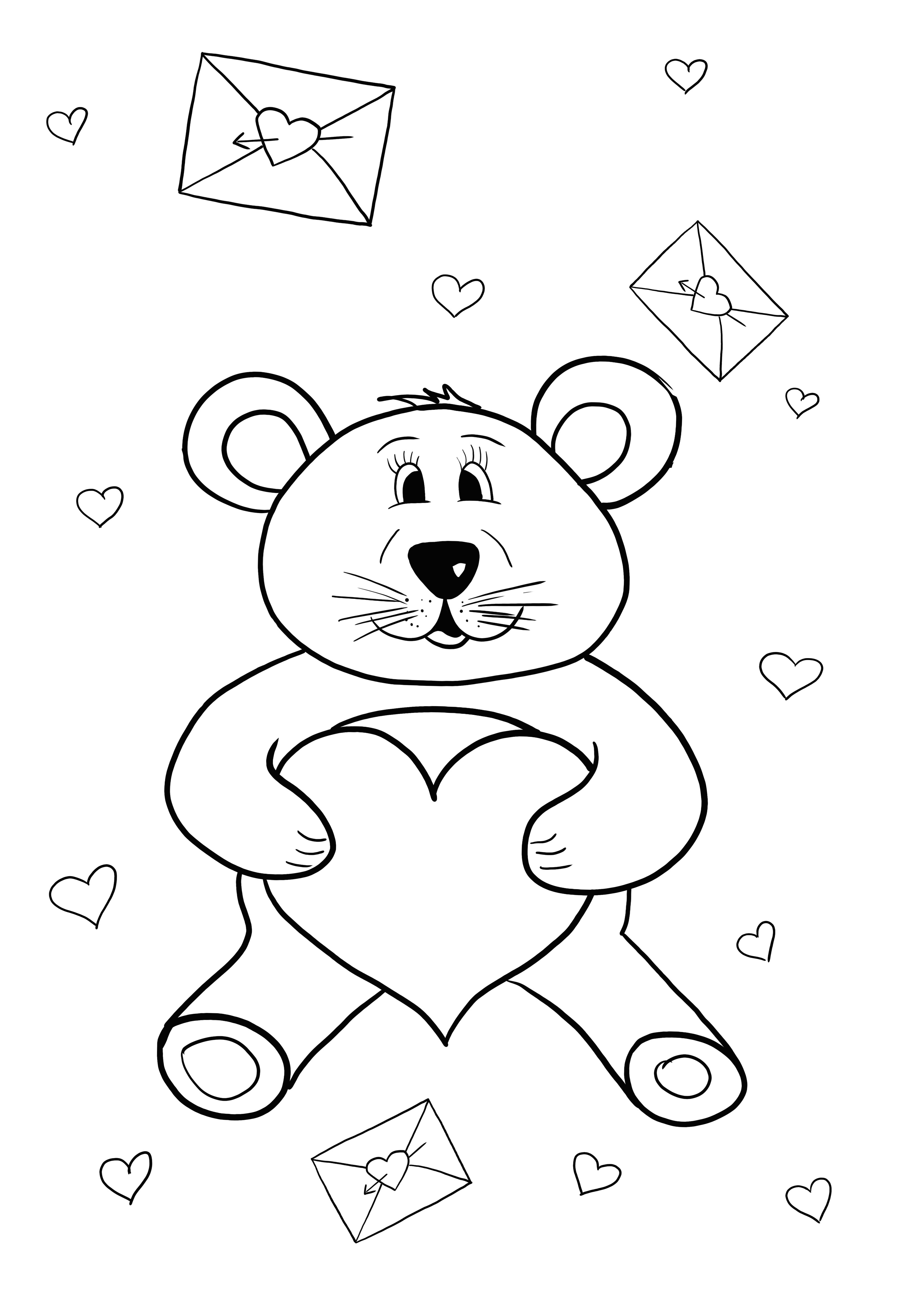 Teddy bear and heart free printable page