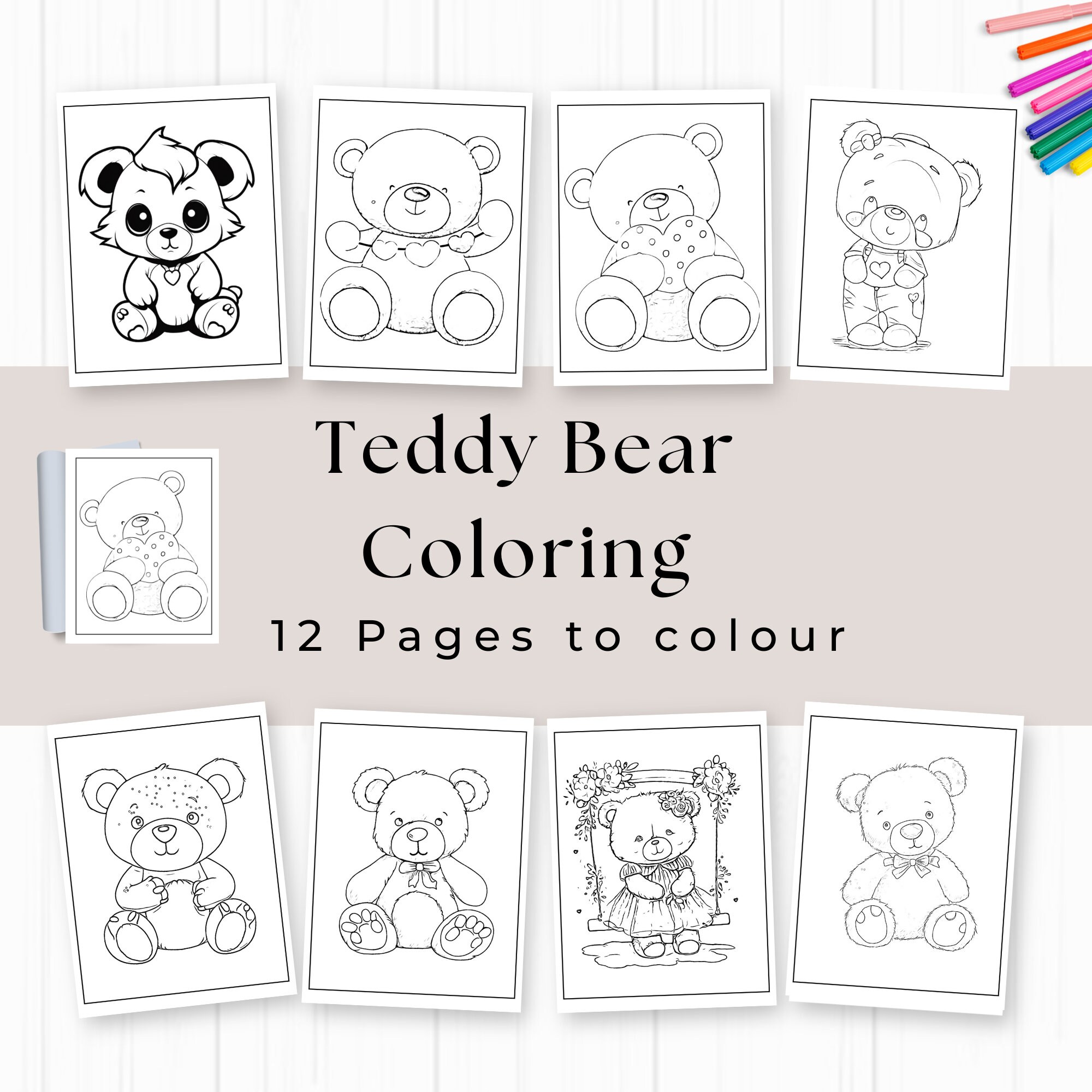 Teddy bear coloring pages coloring sheets for kids bear theme kids party preschool activity instant download instant download