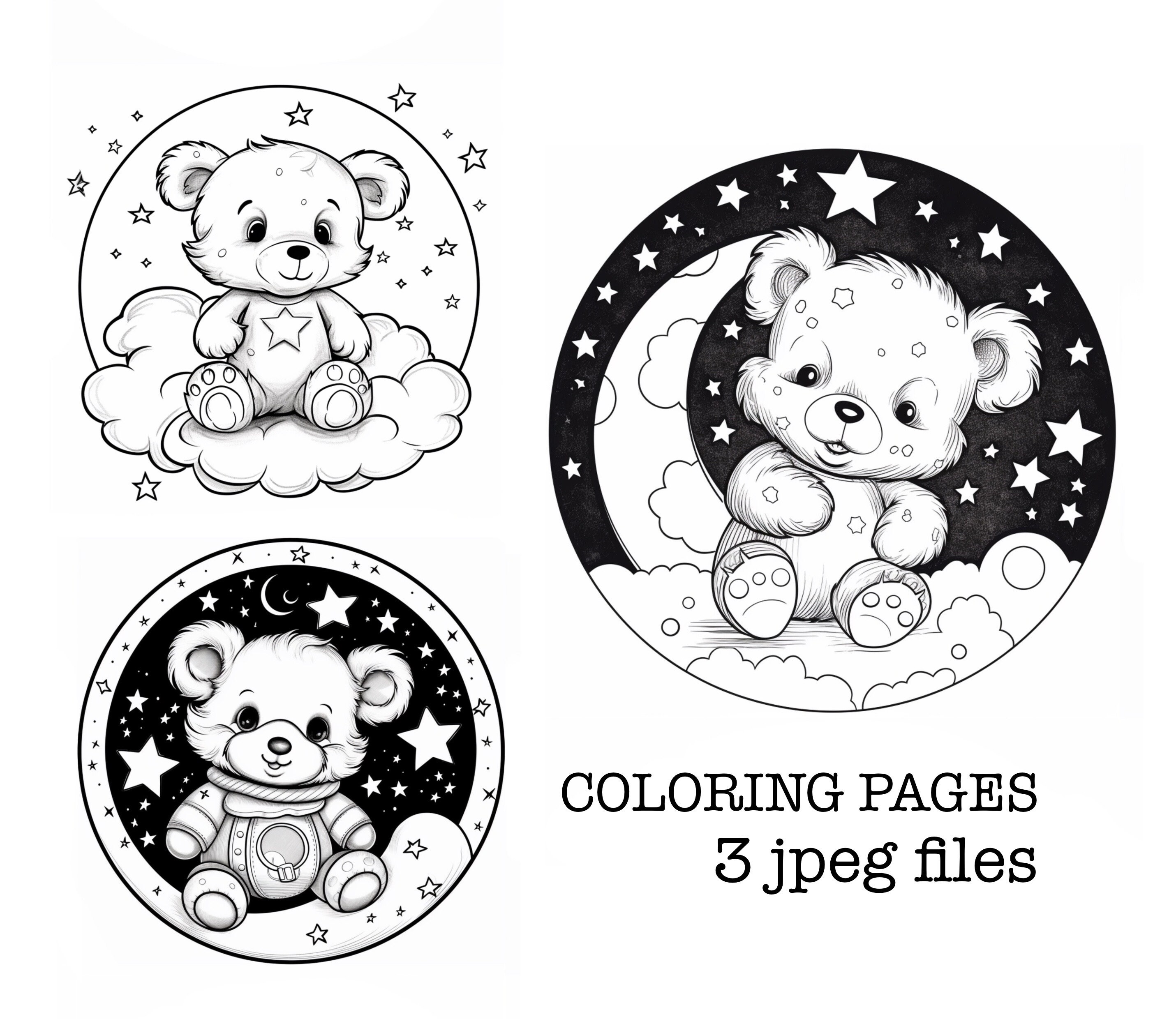 Teddy bear coloring pages teddy bear clipart coloring pages for kids digital download