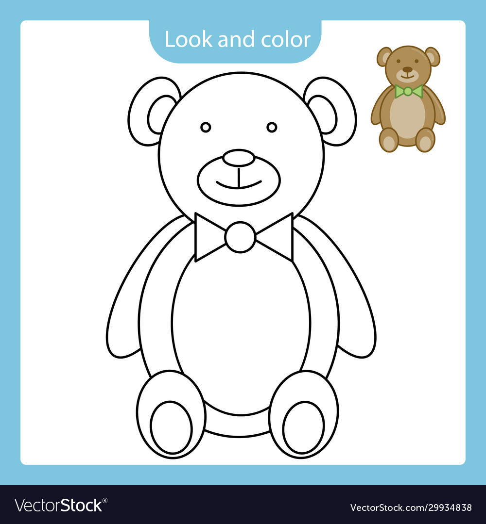Coloring page outline teddy bear toy royalty free vector
