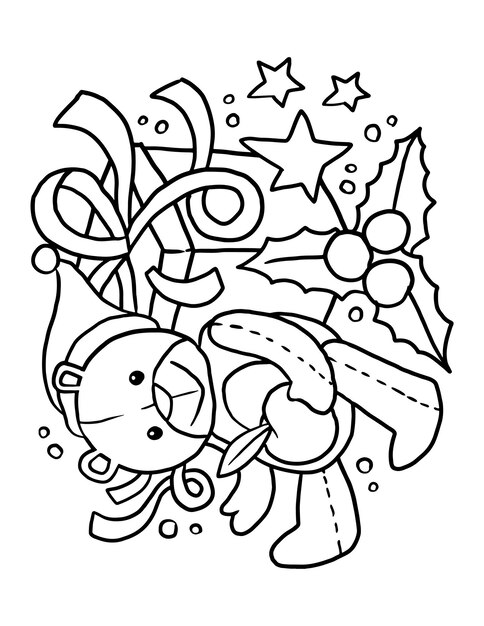 Premium vector teddy bear christmas doodle coloring page
