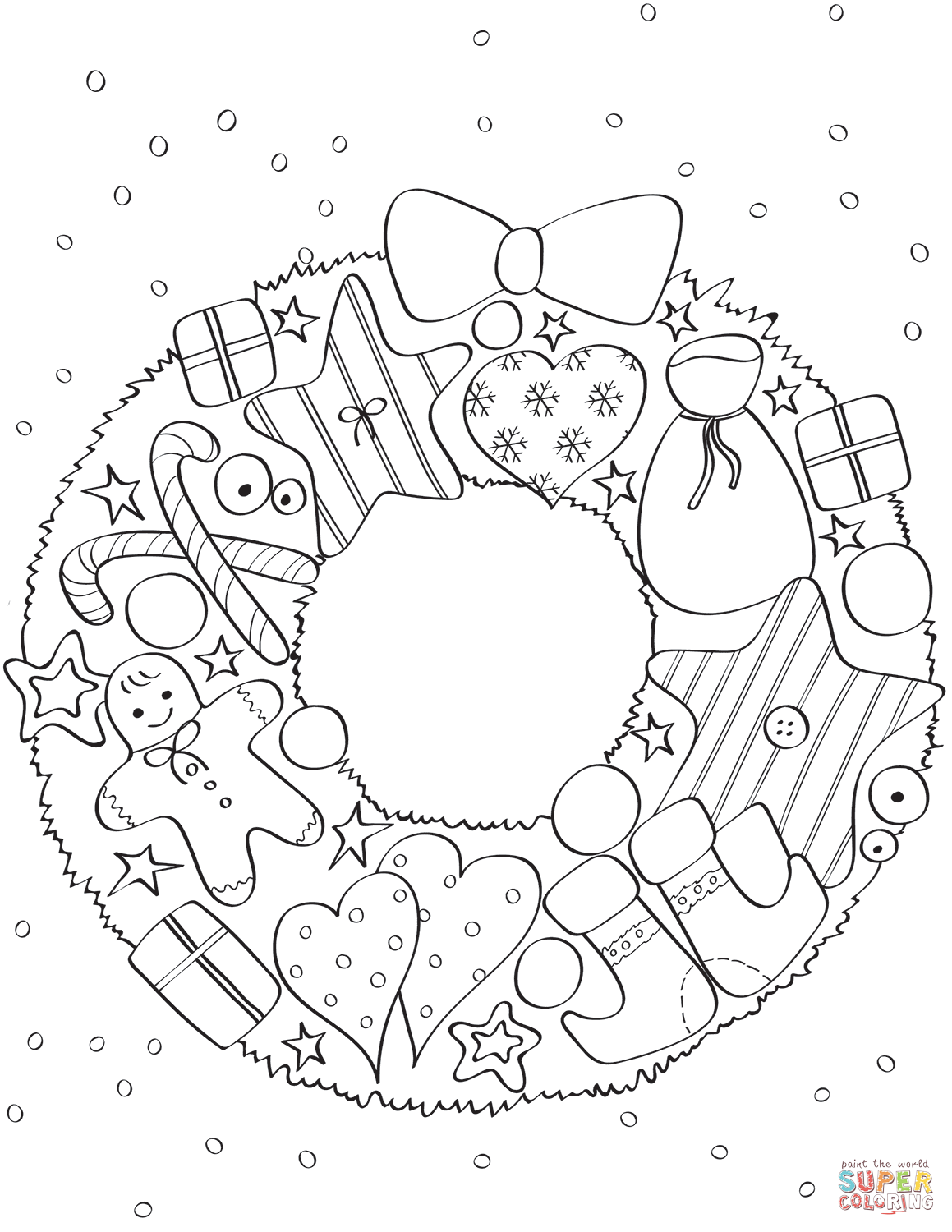 Christmas wreath coloring page free printable coloring pages