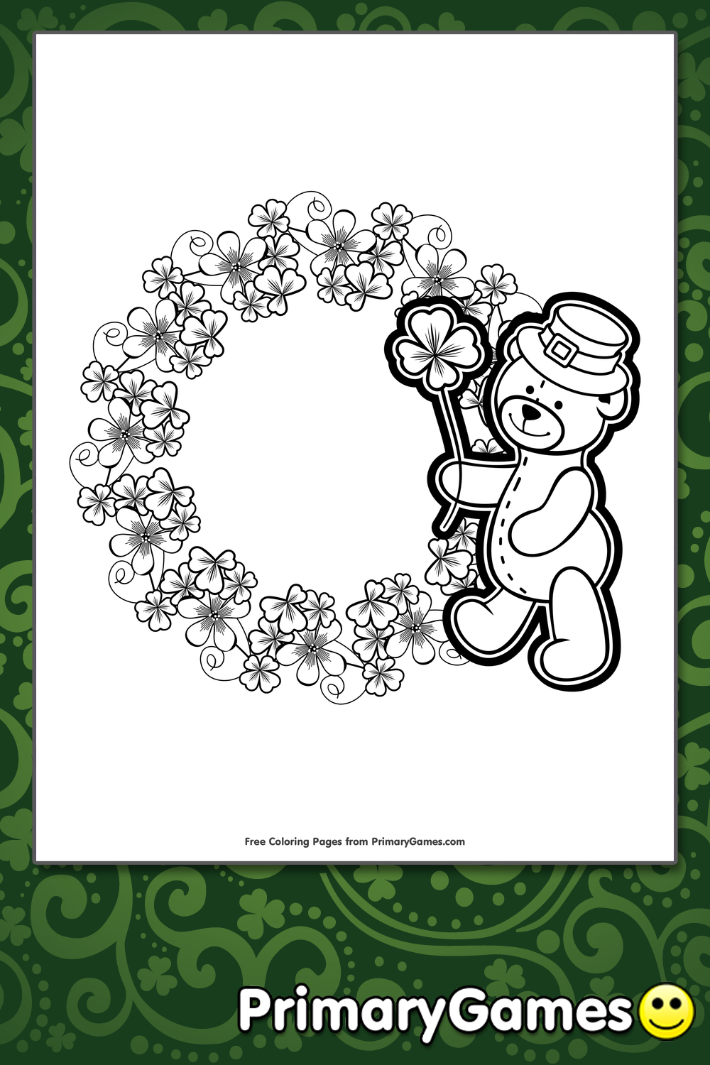 Bear with shamrock wreath coloring page â free printable pdf from