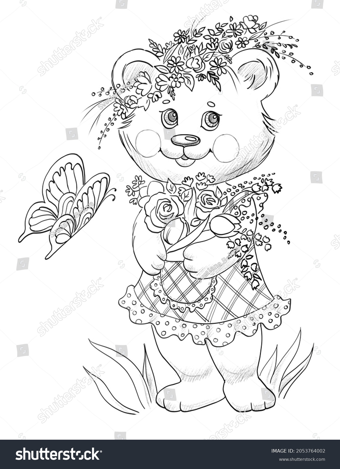 Cute coloring book children funny teddy stock illustration