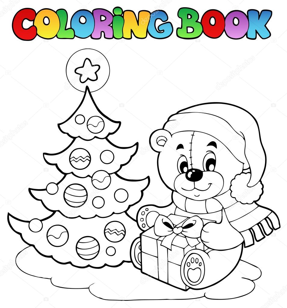 Coloring book christmas teddy bear stock vector by clairev