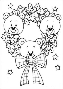 Adorable teddy bear christmas coloring page