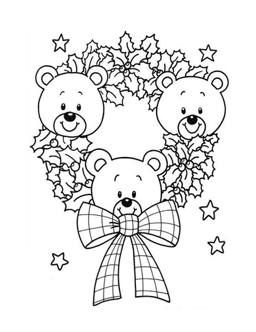 Christmas wreath of teddy bears coloring page free printable coloring pages