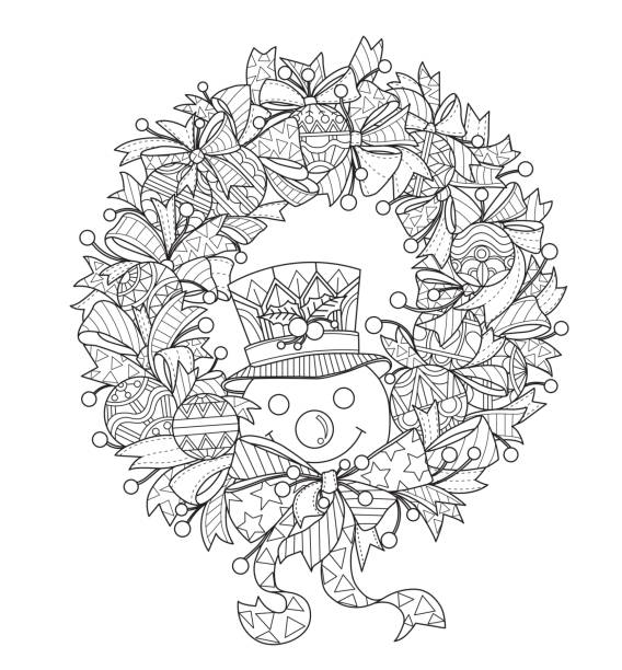 Christmas wreath coloring page stock illustrations royalty