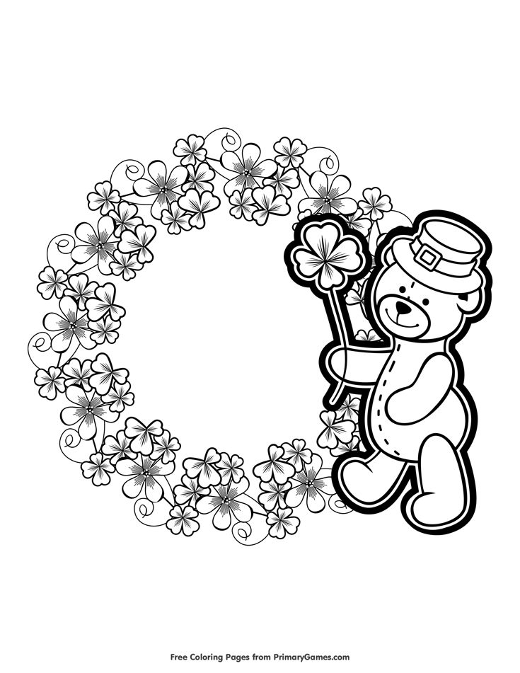 Bear with shamrock wreath coloring page â free printable ebook coloring pages pattern coloring pages shamrock