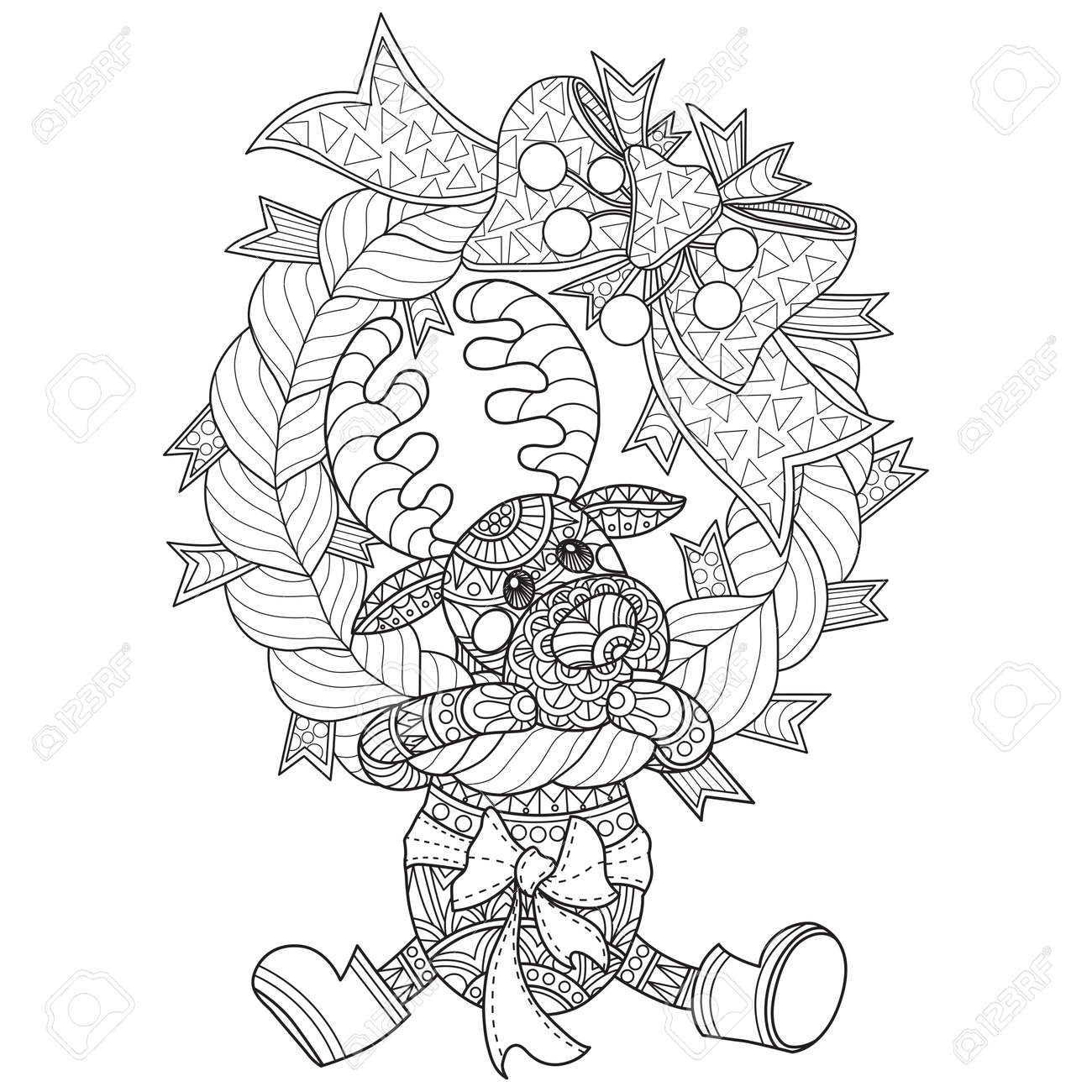 Little deer and the christmas wreath hand drawn sketch illustration for adult coloring book royalty free svg cliparts vectors and stock illustration image